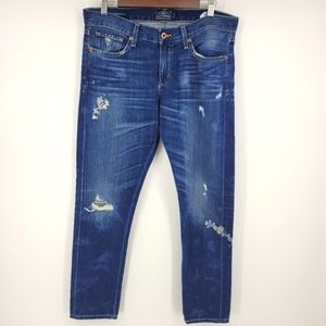 Lucky Brand Sienna Slim Boyfriend Jean Distressed Floral Embroidery Dark Sky